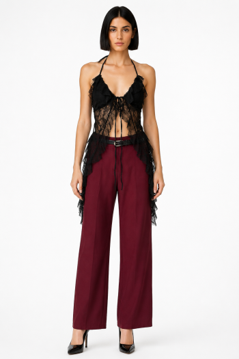 BURGUNDY WIDE-LEG PANTS