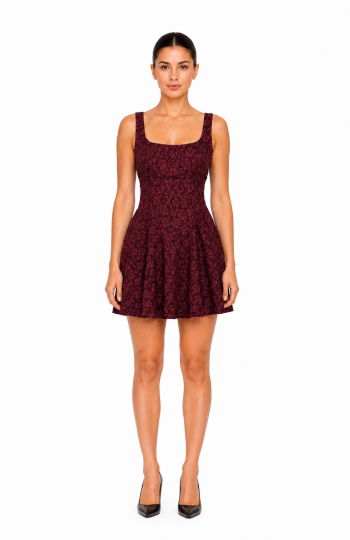 BURGUNDY BROCADE MINI DRESS