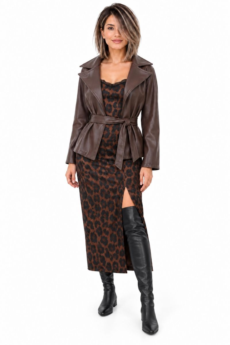 FAUX LEATHER BELTED JACKET Φωτογραφία από FAUX LEATHER BELTED JACKET